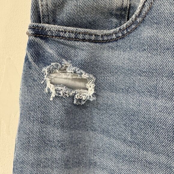 AE Stretch Mom Jeans Size 14 Long Medium Blue Wash Ripped High Waist Distressed - Picture 4 of 13